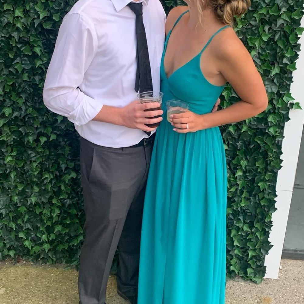 Jade Azazie Corsert Teal Spaghetti-Strap Maxi Dress